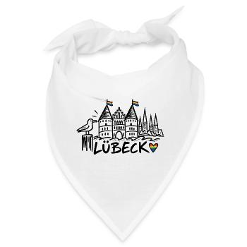Lübeck mit Regenbogenfahnen - Bandana - Weiß - Vorne