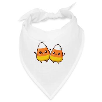 Niedliche Kawaii-Candy-Corn-Charaktere, die Hallo winken - Bandana - Weiß - Vorne