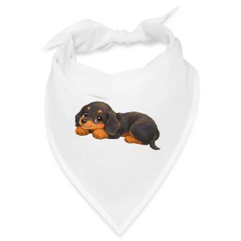 Dackel - Süßes Dackelbaby mit großen Augen - Bandana - Weiß - Vorne