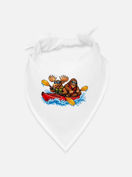 Elch & Bigfoot im Kajak – Lustiges Outdoor Motiv - Bandana - Weiß
