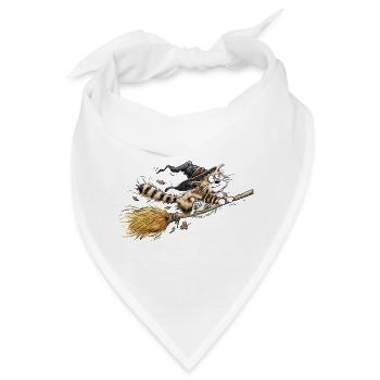 Hexenkatze Besen Herbst Halloween Katzenhumor - Bandana - Weiß - Vorne