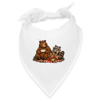 Bär & Waschbär beim Picknick – Outdoor - Bandana - Weiß - Vorne