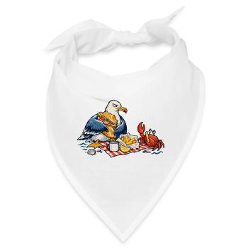 Möwe & Krabbe beim Strandpicknick – Küste - Bandana - Weiß - Vorne