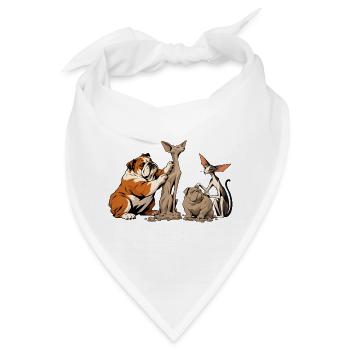 Bulldogge und Katze beim Bildhauern - Bandana - Weiß - Vorne