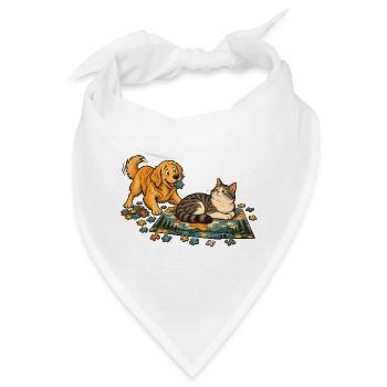 Golden Retriever und Katze puzzeln zusammen - Bandana - Weiß - Vorne