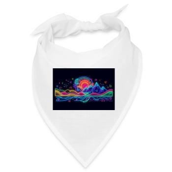 Retro Neon Neonlandschaft Berg & Sonne - Bandana - Weiß - Vorne