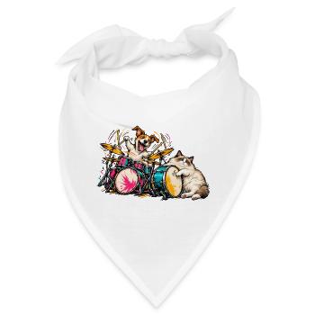 Ragdoll und Jack Russell spielen Schlagzeug – Musi - Bandana - Weiß - Vorne