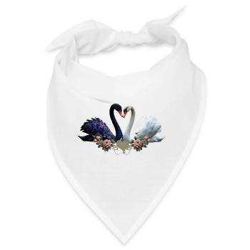 Ewige Bindung, schwarz-weiße Schwäne in Liebe - Bandana - Weiß - Vorne