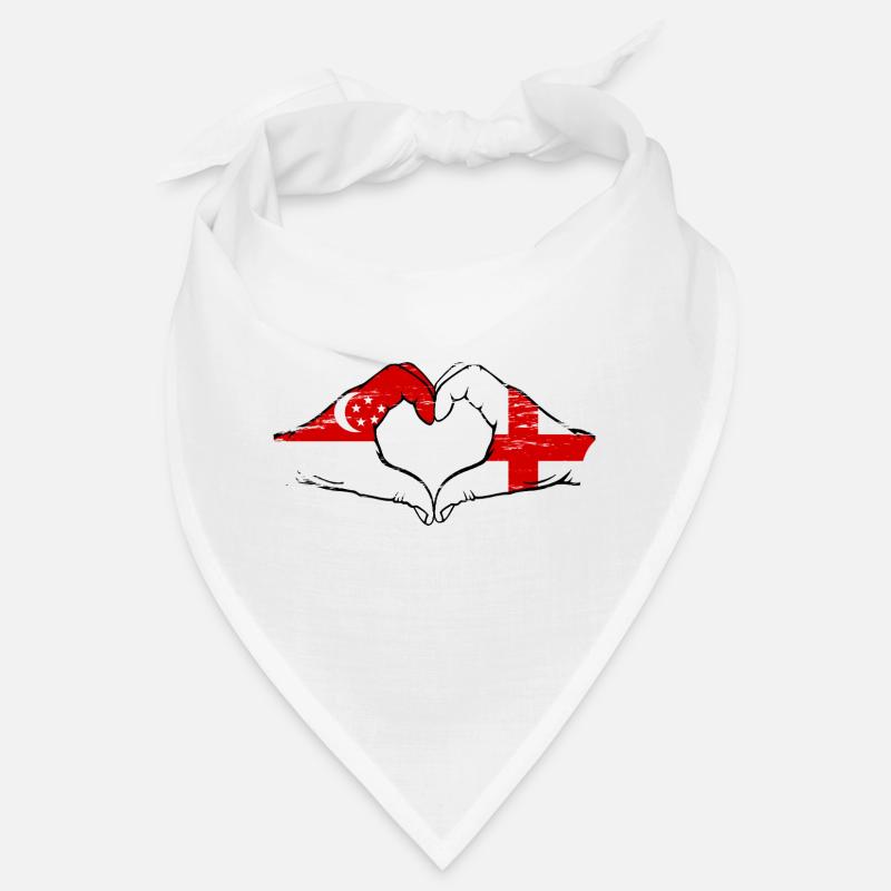 Singapour Angleterre drapeau mains forme de coeur utilisé - Bandana - blanc