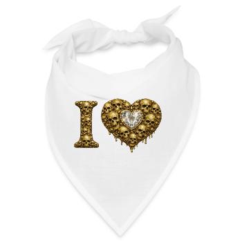 I LOVE | Goldene Schädel Herz – Totenkopf-Liebe - Bandana - Weiß - Vorne
