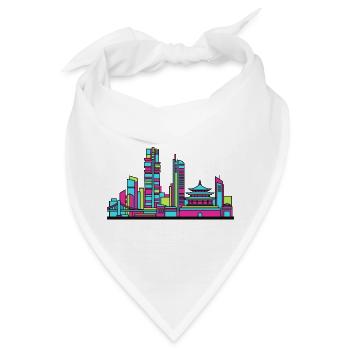 Wuhan City Skyline, Jangtsebrücke, Linienkunst - Bandana - Weiß - Vorne
