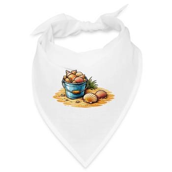 Muscheln im Eimer Strand Illustration  - Bandana - Weiß - Vorne