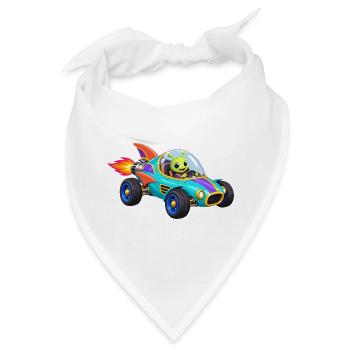 Alien Raketenrennwagen Cartoon - Bandana - Weiß - Vorne