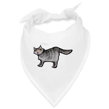 Schnurrbart-Aquarellkatze - Bandana - Weiß - Vorne