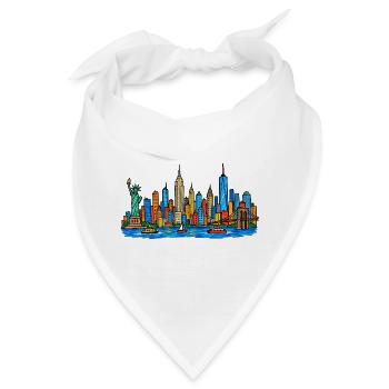 Bunte New York Skyline im Kinder-Kritzelstil - Bandana - Weiß - Vorne
