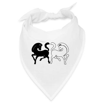 Zwei Pferde schwarz und weiß oder transparent - Bandana - Weiß - Vorne