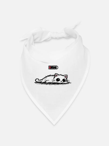 Battery low – Cute Cat Minimal Statement - Bandana - white - Front