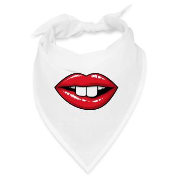 Rote Lippen mit Hasenzähnen   - Bandana - Weiß - Vorne