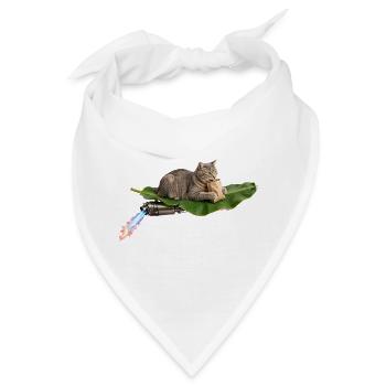 Lustige Katze reitet auf fliegendem Bananenblatt mit Turbo Exh - Bandana - Weiß - Vorne
