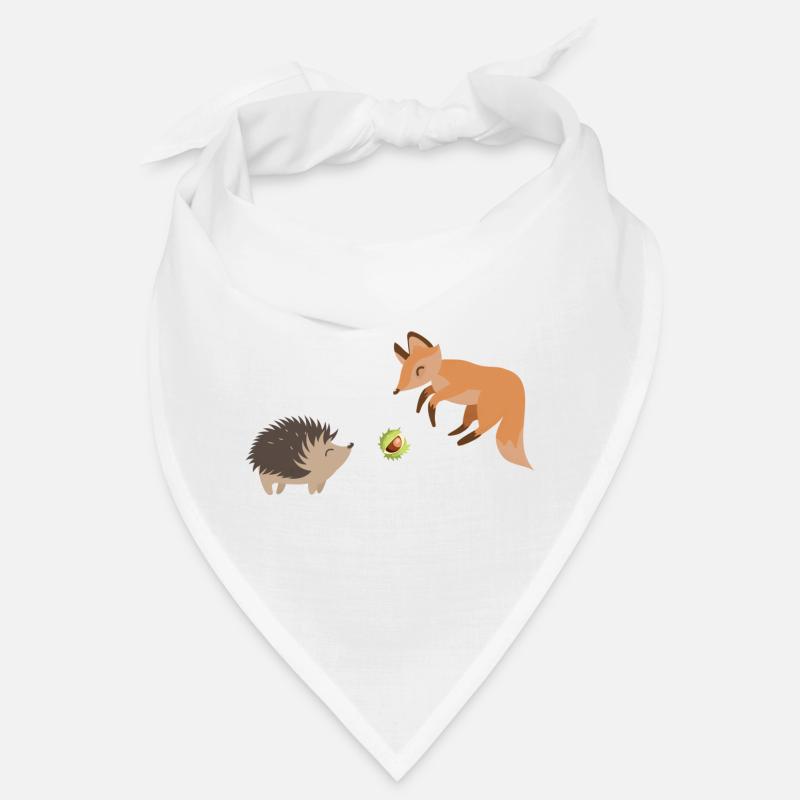 Fuchs und Igel spielen mit einer Kastanie Fußball - Bandana - Weiß