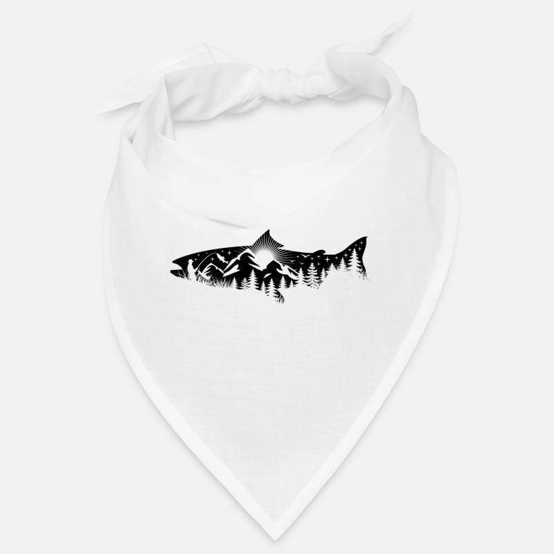 Silhouette Forelle - Angler mit Landschaft Bandana