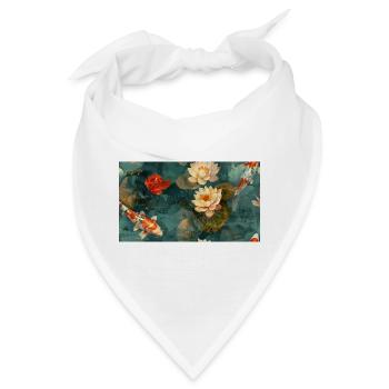 Koi und Lotusblüten auf blaugrünem Wasser - Bandana - Weiß - Vorne
