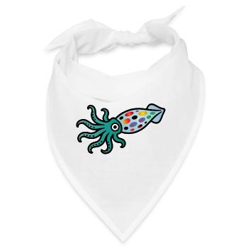 Bunter Tintenfisch | Maritimes Kunstmotiv  - Bandana - Weiß - Vorne