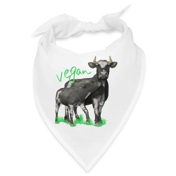 Kuh mit Kalb - vegan - Bandana - Weiß - Vorne