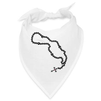 Rosenkranz Zeichnung mit Kreuz und schwarze Perlen - Bandana - Weiß - Vorne