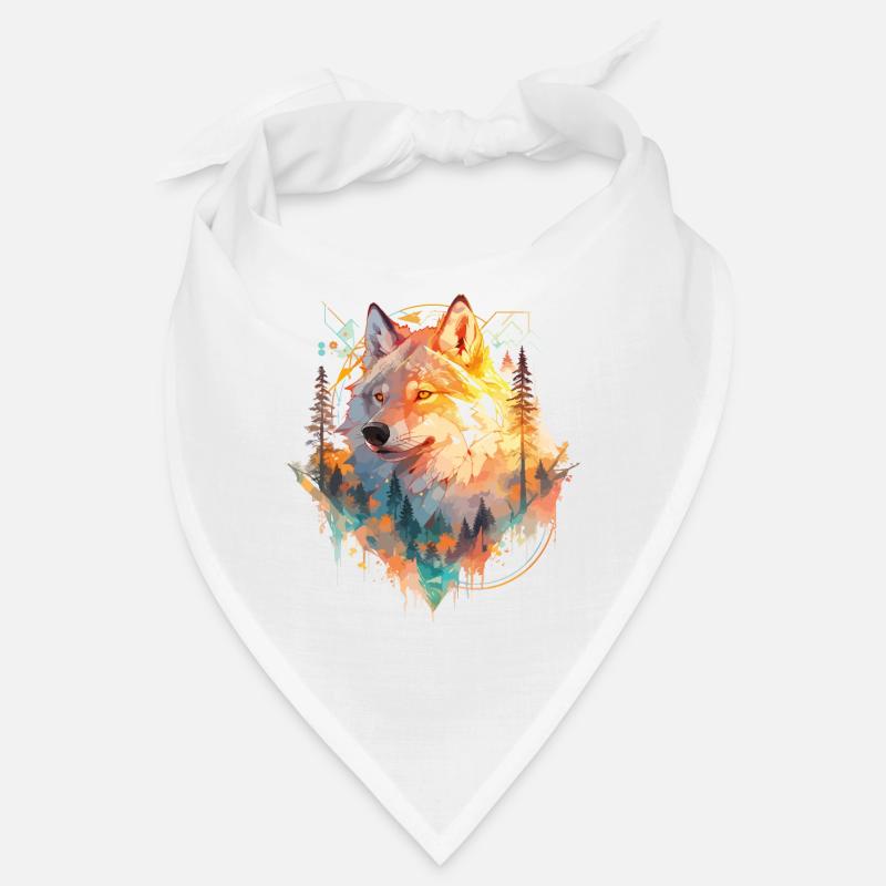 Wolf Wolf’s Head Nature Wilderness Forest Trees Art - Bandana - blanc