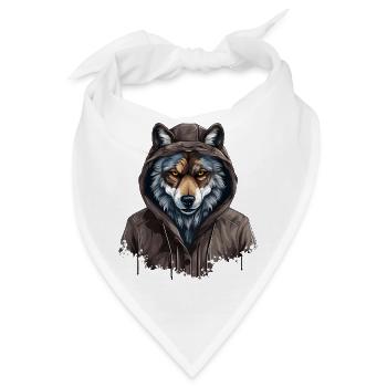 Grauer Wolf im Streetstyle | Wolfsliebhaber - Bandana - Weiß - Vorne