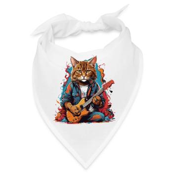 Katze mit Gitarre - Bandana - Weiß - Vorne