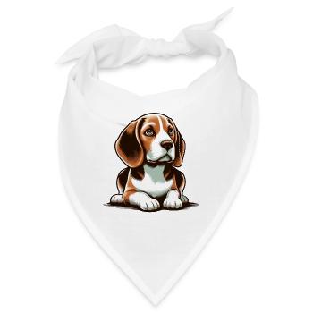 Liegender Beagle Hund - Bandana - Weiß - Vorne