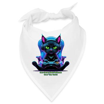 Futuristische Gamer-Katze mit Joystick und katzenartiger Attitüde - Bandana - Weiß - Vorne