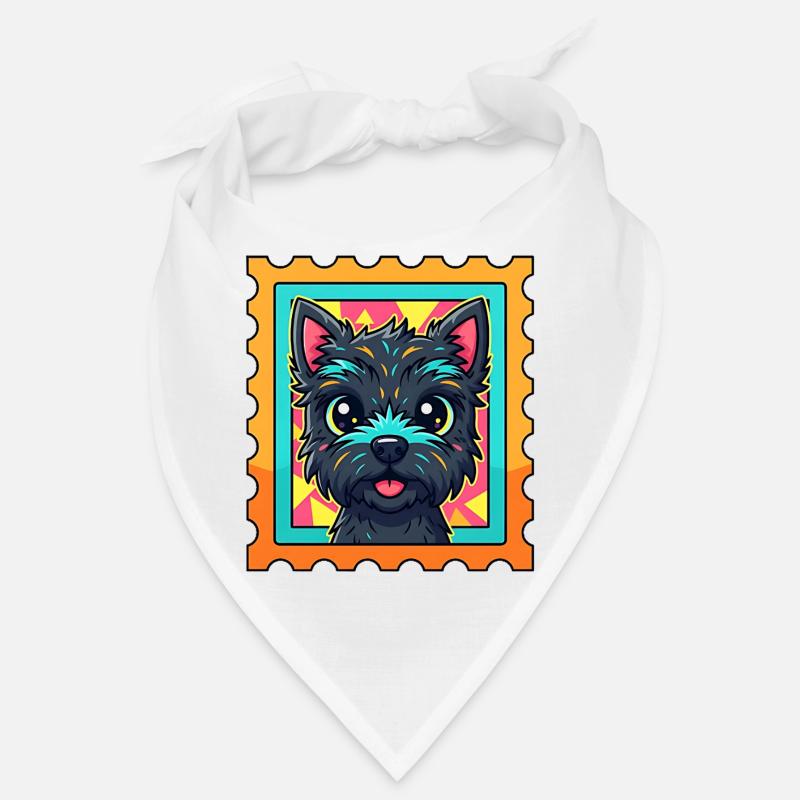 Caricature colorée de chiens terriers sur timbre-poste Bandana