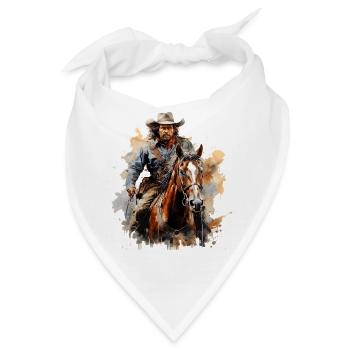 Cowboy auf Wildpferd in Aquarellstil - Bandana - Weiß - Vorne