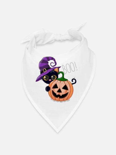 Pumpkin Boo Hexenkatze - Bandana Dreieckstuch - Weiß