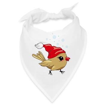 Niedliches glückliches Vögelchen mit Weihnachtsmütze - Bandana - Weiß - Vorne