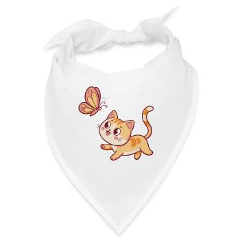 Neugierige Katze und Schmetterling - Bandana - Weiß - Vorne