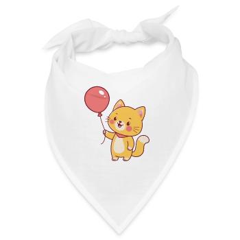 Kawaii-Katze und rosa Ballon - Bandana - Weiß - Vorne