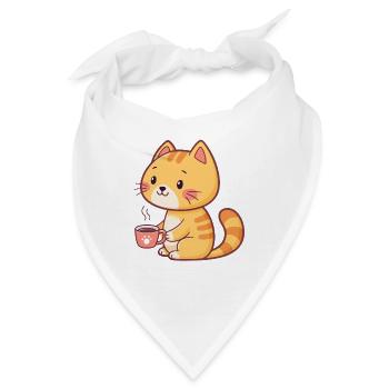 Orange Katze Kaffee-Cartoon - Bandana - Weiß - Vorne