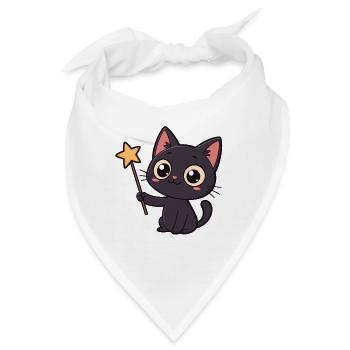 Magische Katze und Sternenzauberstab - Bandana - Weiß - Vorne