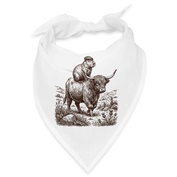 Lustiges Capybara reitet auf Highland-Kuh - Bandana - Weiß - Vorne