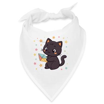 Schwarze Katze und Origami-Umschlag - Bandana - Weiß - Vorne