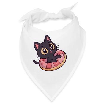 Schwarze Katze auf Donut-Boje - Bandana - Weiß - Vorne