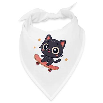Kawaii-Katze auf Skateboard - Bandana - Weiß - Vorne