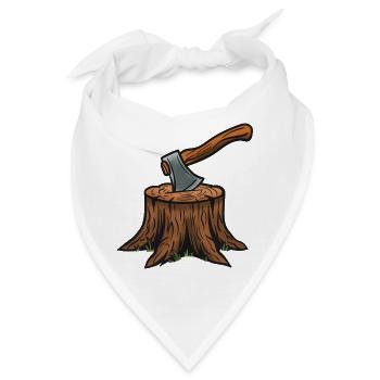 Axt im Baumstumpf – Holzkunst - Bandana - Weiß - Vorne