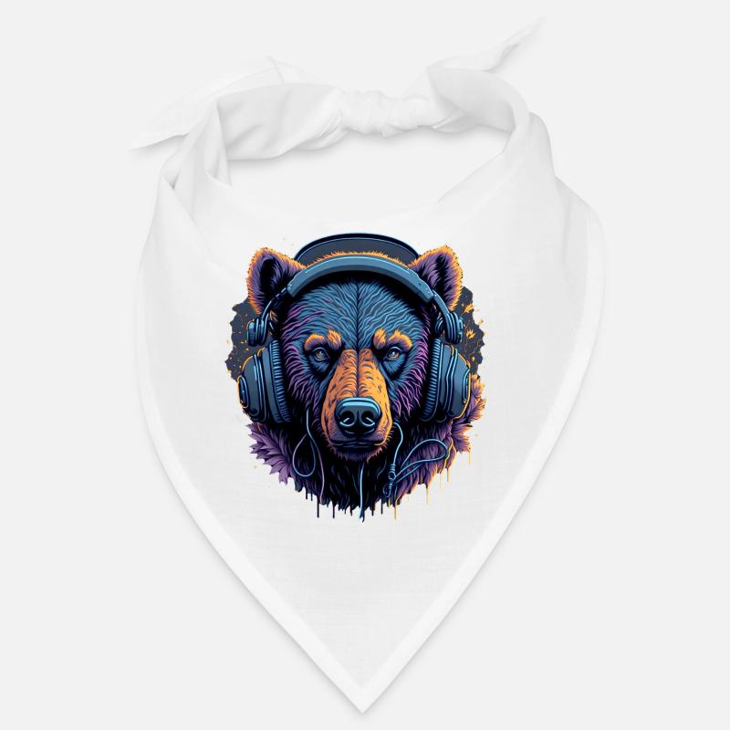 Neonbär mit Kopfhörern DJ Bandana