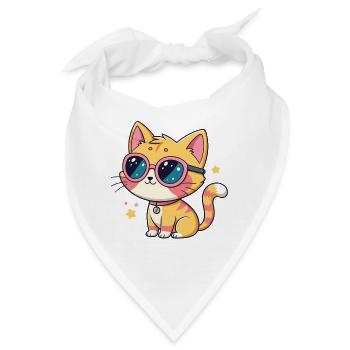 Kawaii-Katzen-Pastellrosa Brille - Bandana - Weiß - Vorne