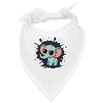 Pastell-Elefant mit bunten Brillen - Bandana - Weiß - Vorne